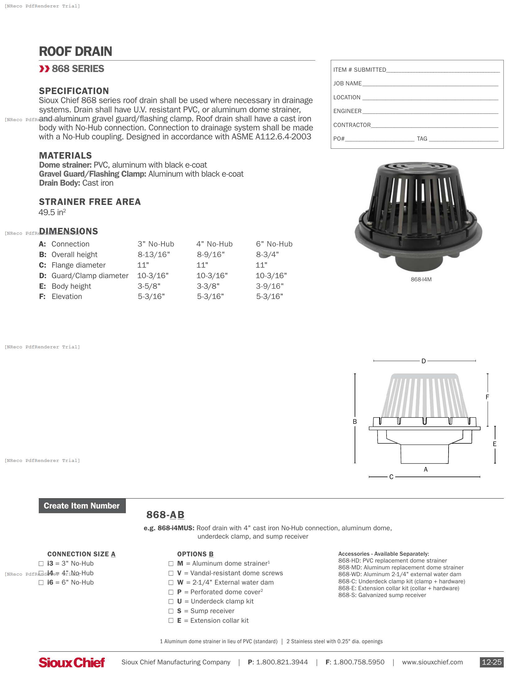 868-I SERIES - ROOF DRAIN - SPEC SHEET.PDF Specification Document